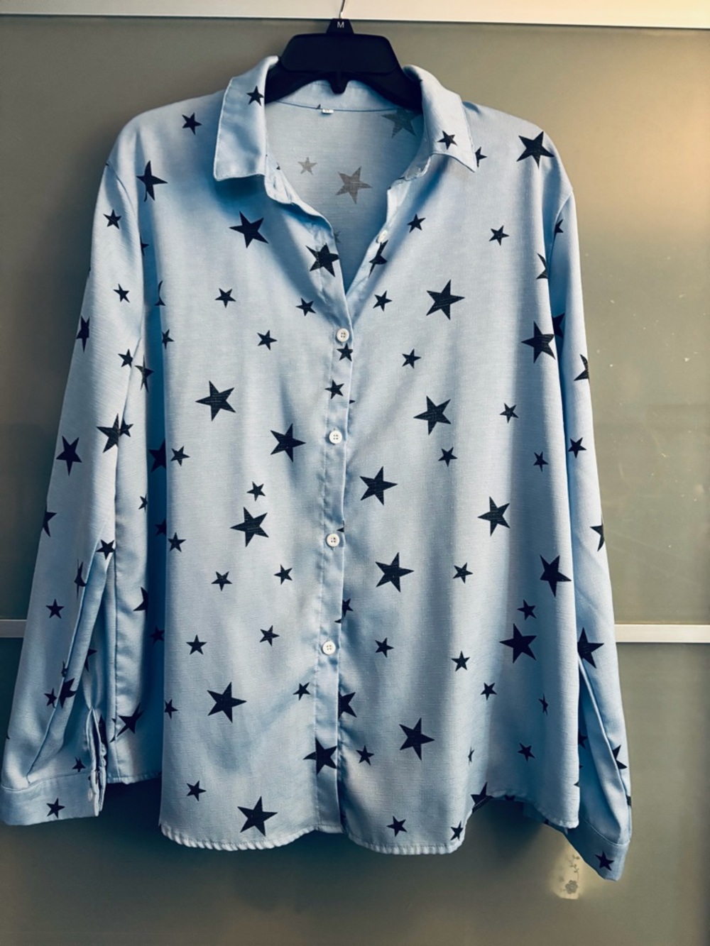 Light Blue Star-Print Button Down Shirt XL
